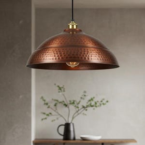Modern Ceiling Copper Pendant Light, Handcrafted Dome Pendant Lamp, Rustic Industrial Hanging Lamp, Hammerd Dome Kitchen Island Light
