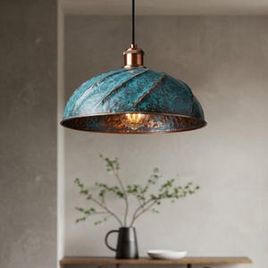 Antique Blue Patina Light, Copper Hanging Dome Pendant Lamp, Ceiling Dome Lamp, Handmade Dome Lampshades, Dome Lamp