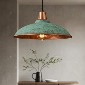 Dome Copper Ceiling Pendant Lamp, Industrial Copper Kitchen Island Light, Hanging Pendant Lamp, Green Patina Light, Dome Lampshades