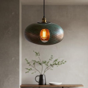 Green Patina Modern Copper Dome Pendant Lamp, Dome Pendant Light, Oxidized Pendant copper Patina Lamp, Rustic Chandelier