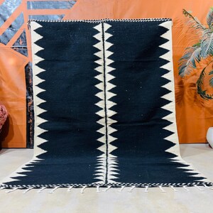 Custom Moroccan Rug, Flatweave Kilim Rugs, All Wool Berber Carpet, Handmade Rug, Black And White Rug
