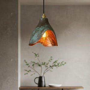 Modern Copper Dome Pendant Lamp Green Patina, Copper Dome Light Fixture, Hammerd Dome Lamp, Ceiling Light Fixture Copper, Pendant Light