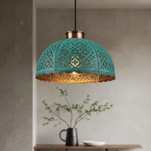 Modern Copper Dome Pendant Lamp Green Patina, Ceiling Dome Lamp, Hammerd Dome Lamp, Copper Dome Light Fixture, Rustic Chandelier