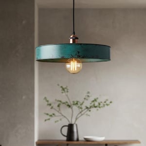 Plafonnier dôme Luminaire, Patine bleue faite main, Abat-jours dôme, Éclairage de décoration rustique, Éclairage d&#39;îlot de cuisine, Éclairage suspendu dôme