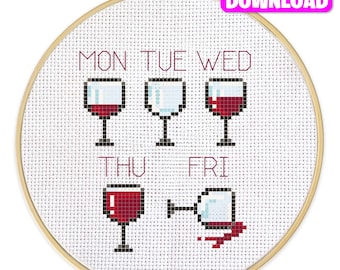 Divertente schema a punto croce con vino: moderno lavoretto fai da te (schema PDF)