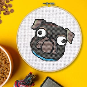 Kit de point de croix pour chien carlin adapté aux débutants : artisanat de broderie moderne à faire soi-même pour les amoureux des animaux