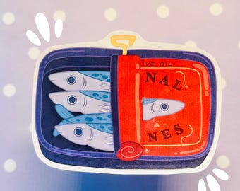 Sardine Tin Sticker – Kawaii Retro Fish Can, Funny Food Sticker