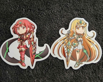 Pegatinas de Pyra y Mythra de 2,5 pulgadas de Xenoblade Chronicles 2