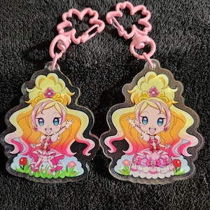 Cure Flora Charm, Go! Princess Precure, Double-sided, 2.5 Inch. Cute Magical Girl Keychain, Shoujo Series