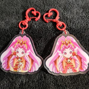 Cure Scarlet Charm, Go! Princess Precure, Double-sided, 2.5 Inch. Cute Magical Girl Keychain, Shoujo Series