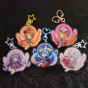 Save 16%: 5-Count Sky Precure Charm Collection, Double-sided, 3 Inch. Cure Acrylic Magical Girl Keychains