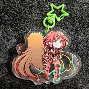 Pyra and Mythra Xenoblade 2 Charm, Double-sided, 3 Inch. Acrylic Chibi Keychain
