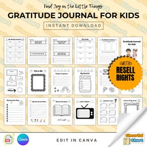 Diario della gratitudine modificabile per bambini – Prompt e attività giornaliere / Download PDF istantaneo Modello PLR MRR, Modello pronto per te, Modifica Rivendita