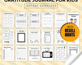 Editable Gratitude Journal for Kids – Daily Prompts & Activities | Instant PDF Download PLR MRR Template, Done for You Template, Edit Resell