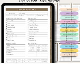 Modèle d'itinéraire de voyage modifiable | Planificateur de voyage numérique Calendrier des vacances Vacances | Guide touristique de voyage imprimable pour organisateur de voyage