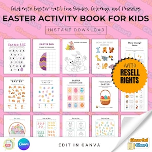 Libro de actividades de Pascua para niños, paquete de actividades de Pascua: actividades imprimibles para niños de 82 páginas, descarga instantánea en PDF, PLR y MRR, con derechos de reventa