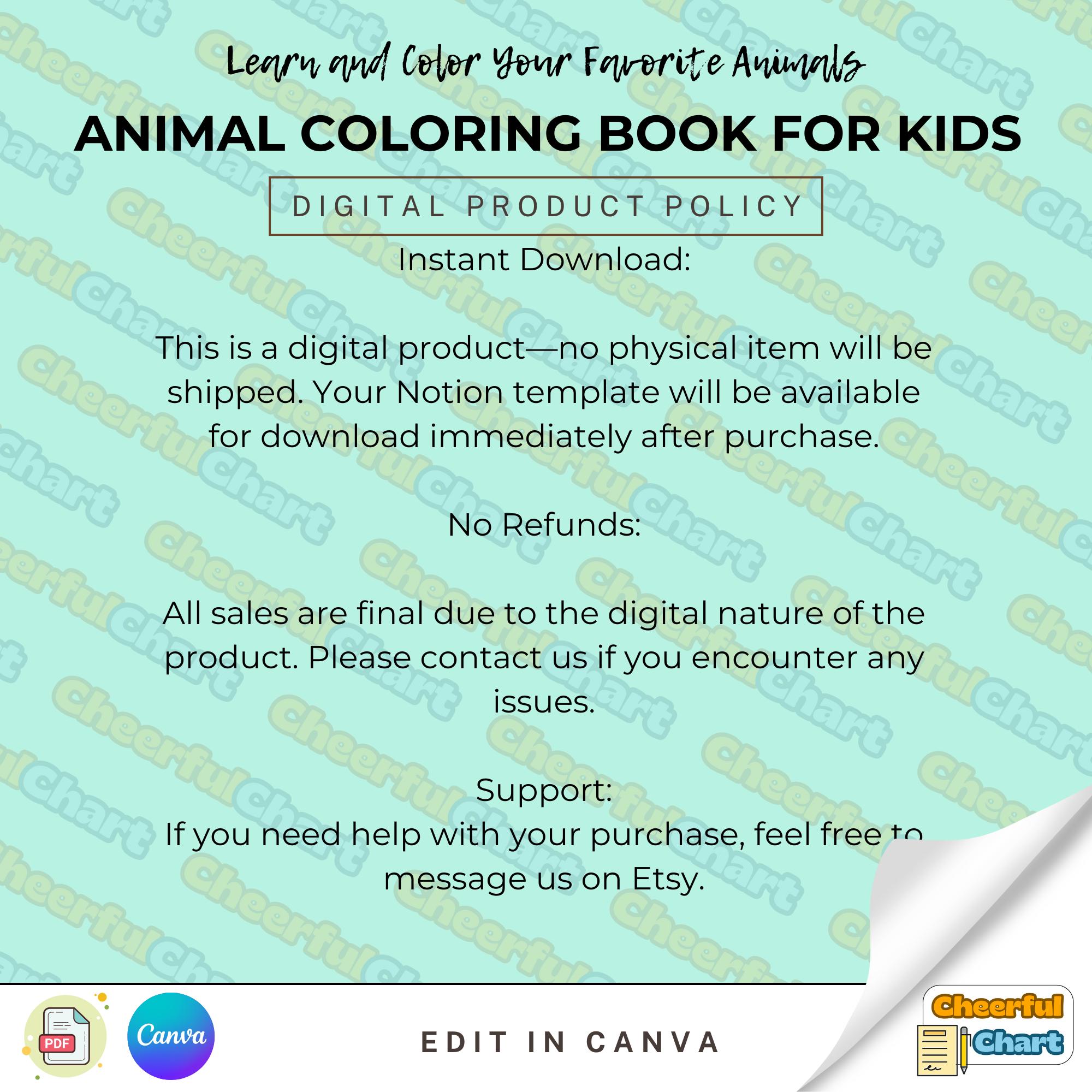 Animal Coloring Book for Kids, Printable Coloring Pages PDF, Cute Abc ...