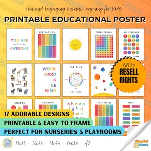 Set of Adorable Educational Posters, Neutral Montessori Classroom Decor, Playroom, Homeschool Learning Prints, Homeschool Printable Toddler