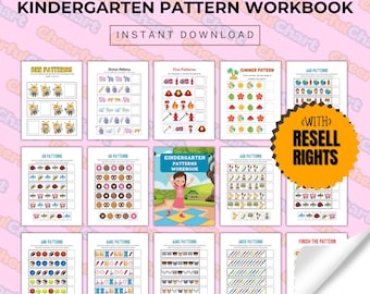 Kindergarten Pattern Workbook, PLR and MRR Template Done For You, Edit in Canva and Resell, Preschool Pre-K + Kindergarten Learning