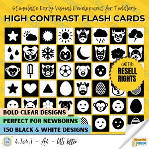 High Contrast Flashcards For Baby Development, High Contrast Black And White Baby Sensory Cards, Printable, PLR MRR Reseller Rights