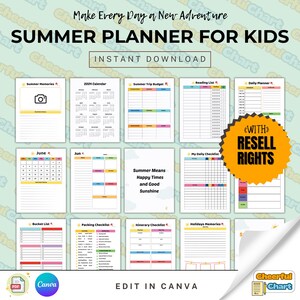 Printable Summer Camp at Home – Editable Kids’ Activity Planner & Schedule, PLR and MRR Template, Edit in Canva, Done for You