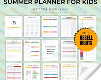 Printable Summer Camp at Home – Editable Kids’ Activity Planner & Schedule, PLR and MRR Template, Edit in Canva, Done for You