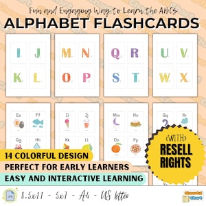 Alphabet-Karteikarten | ABC Lernkarten, bunte Schulposter, druckbare Lernressource Vorschule, PLR MRR, mit Wiederverkaufsrechten