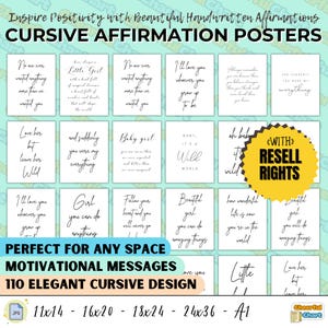 Plakaty z afirmacjami pisma kursywnego, Minimalistyczne cytaty pisma kursywnego Ink, Boho Modern Self Love Affirmation, Do druku cyfrowego, PLR MRR, z prawami do odsprzedaży
