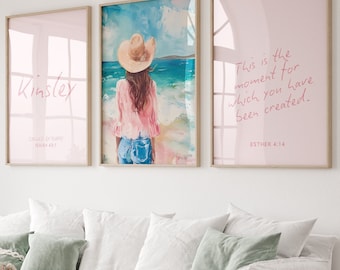 Custom Girly Christian Wall Art, Bible Verse Poster, Scripture Print, Coquette Cowgirl, Cute Trendy Decor, Modern Western, Set of 3 print