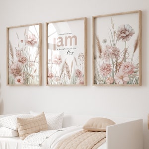 Christian nursery wall art wildflower, Boho wall art, Wildflower Nursery Decor, Girl Nursery, Vintage flower nursery, Bible verse