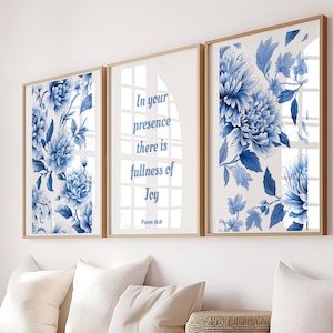 Christian wall art Chinoiserie Wall Art Blue Vintage Floral Print Set of 3 Blue Posters Digital Download Blue Wall Art Aesthetic Art Prints