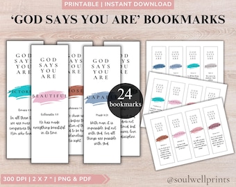 Bible Verse Bookmarks, Printable Christian Gifts, Digital Scripture Bookmarks, God Says You Are Printable, Christian PNG