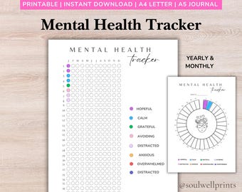 Mental Health Tracker Printable | Yearly Self-Care Planner PDF | Mood, Anxiety, Depression Tracker | Wellness Journal for Mental Clarity