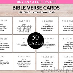 50 tarjetas imprimibles con versículos bíblicos - Tarjetas inspiradoras de las Escrituras - Tarjetas de afirmación cristiana - Tarjetas para el ministerio de mujeres y estudios bíblicos
