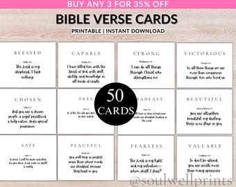 50 Bible Verse Cards Printable - Inspirational Scripture Cards - Christian Affirmation Cards - Women's Ministry and Bible Study Cards