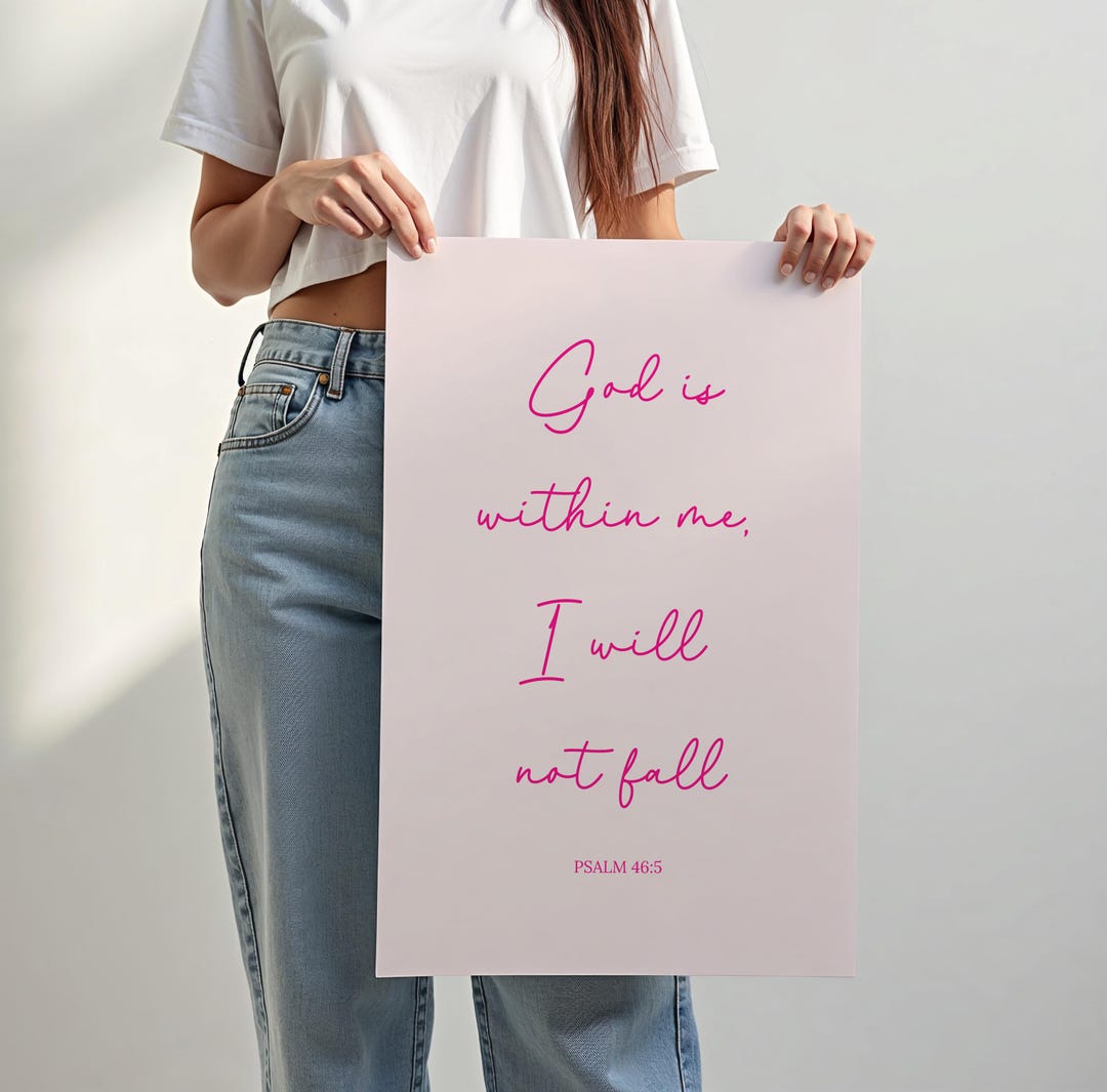 Girly Christian Wall Art – Fuchsia on Pink Bible Verse Print – God is ...