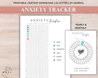 Anxiety Tracker Journal, A Year in Dots, Monthly Tracker, A5 Journal Page Printable, Anxiety Tracker Digital, Anxiety Tracker Printable