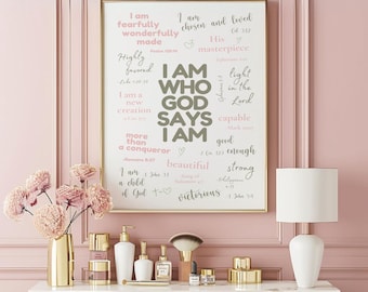 Christian Wall Art for Girls – Sage and Pink Scripture Print – Godly Identity Poster – Teen Room Decor – Bible Verse Download