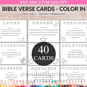 印刷可能な聖書ぬり絵カード - クリスチャンの子供向けの肯定と聖書のページ、日曜学校用のデジタルダウンロード