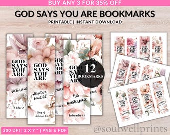 Bible Verse Bookmarks, Printable Christian Gifts, Christian PNG, Digital Scripture Bookmarks, Floral Designs for Inspiration