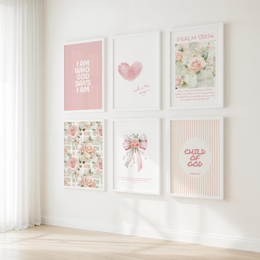 Girly Christian Wall Art Set - Trendy Scripture Prints - Pink Aesthetic ...