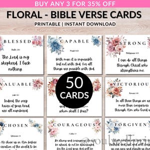 50 carte con versetti della Bibbia stampabili / Carte delle Scritture ispiratrici / Carte di affermazioni cristiane / Carte per il ministero femminile e lo studio della Bibbia