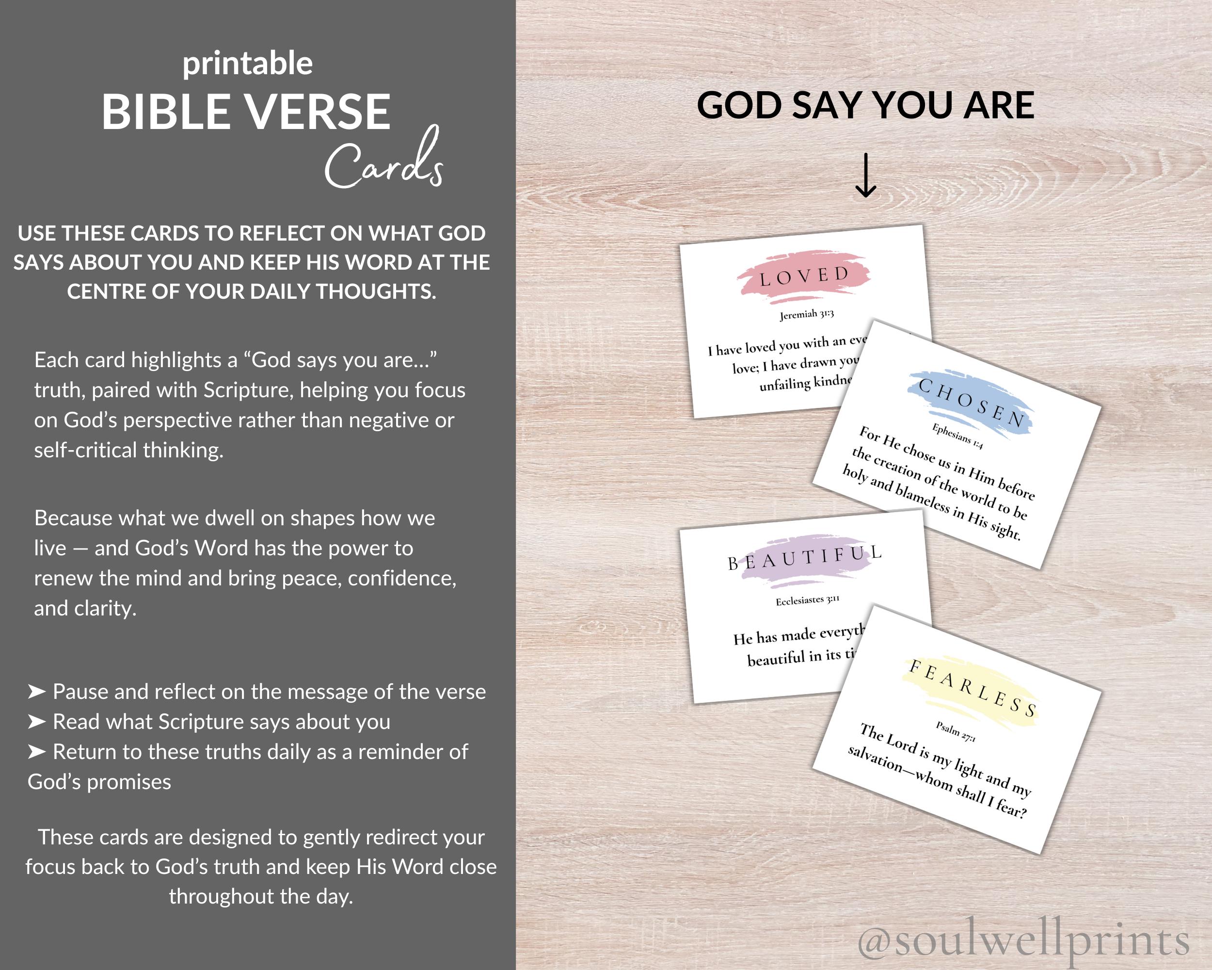 50 Bible Affirmation Cards Printable | Scripture Cards | Identity in ...