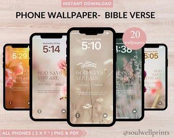 Fondos de pantalla con versículos bíblicos para teléfono: Afirmaciones cristianas, diseño de flores silvestres (20 archivos PNG y JPG)