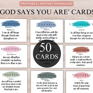50 cartes de versets bibliques imprimables | Cartes bibliques inspirantes | Cartes d'affirmation chrétienne | Logo du ministère des Femmes et des fiches d'étude de la Bible