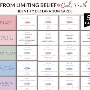 Tarjetas de afirmación de identidad cristiana – Baraja de versículos bíblicos para una mentalidad positiva – Tarjetas con escrituras imprimibles para niñas y mujeres – Ministerio para adolescentes y jóvenes