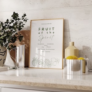 Fruit of the Spirit Wall Art, Retro Kitchen Print, Sage Green Wall Art, Dorm Room Essentials, Christian Wall Art, Scripture Wall Art Gift