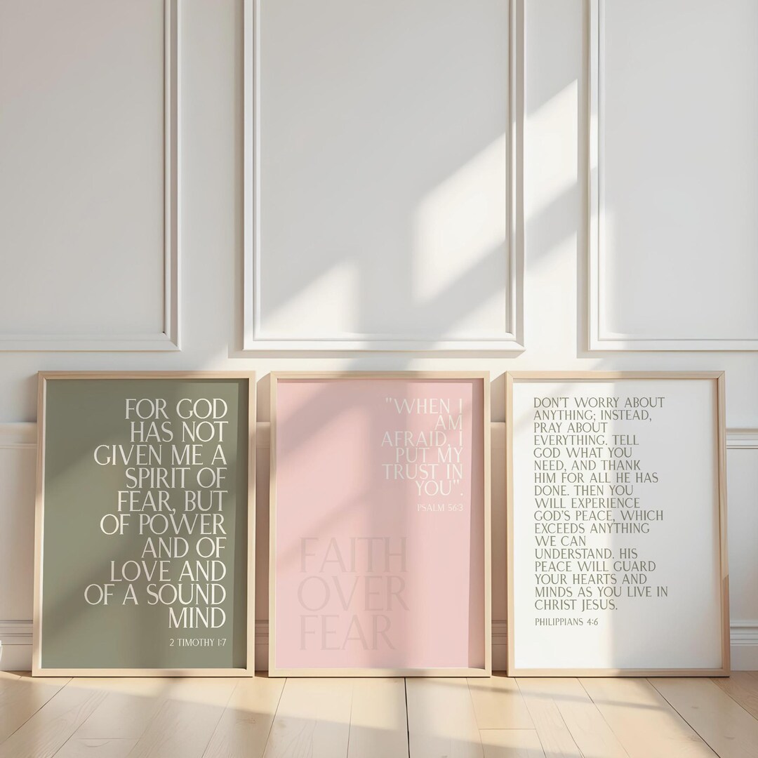 Faith Over Fear Wall Art Set of 3 Christian Printable, Anxiety ...