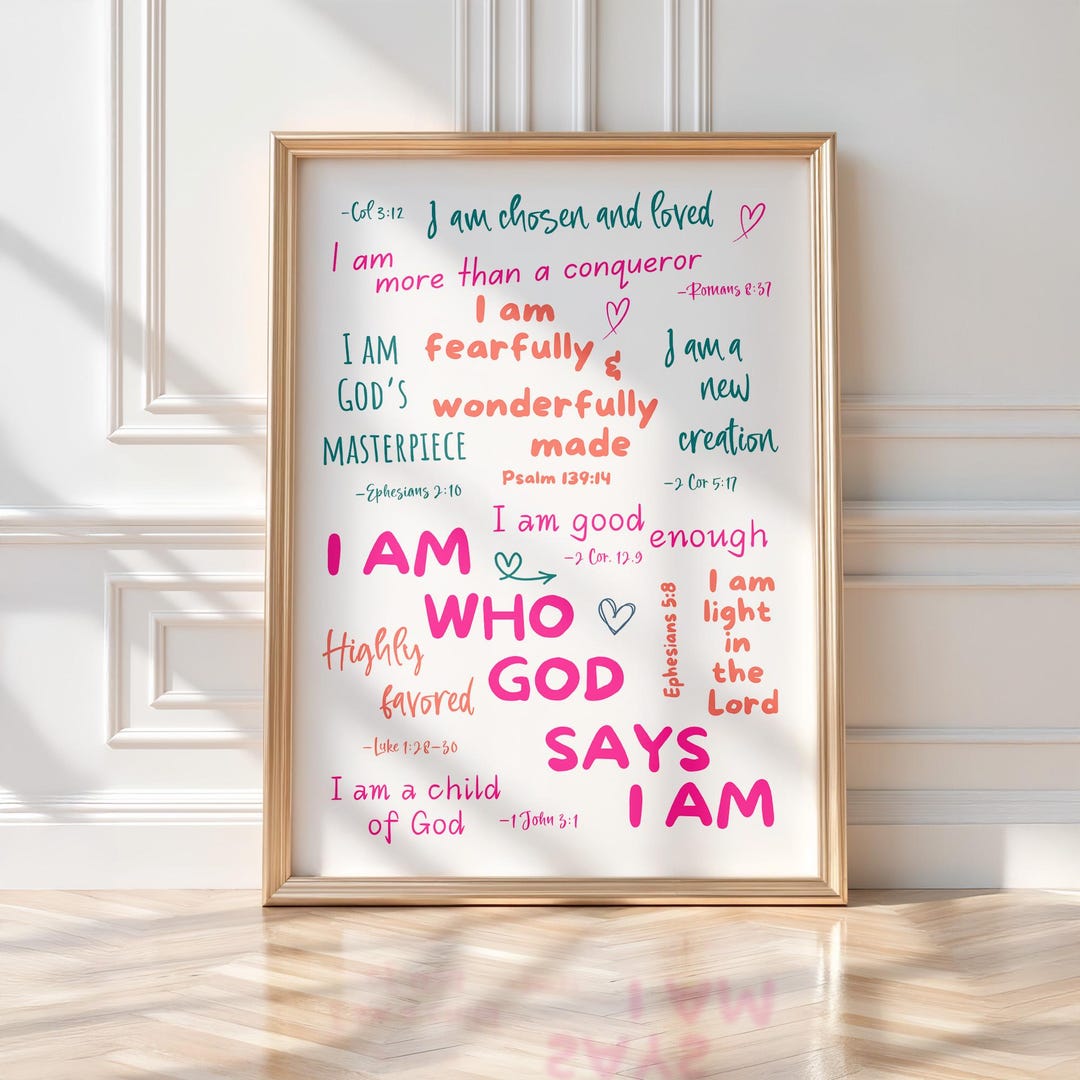 I Am Who God Says I Am Christian Wall Art Printable, Bright Faith Wall ...
