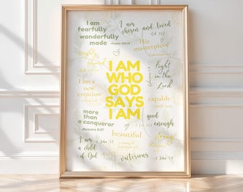 Christian Wall Art for Girls – Yellow and Green Scripture Print – Godly Identity Poster – Teen Room Decor – Bible Verse Download